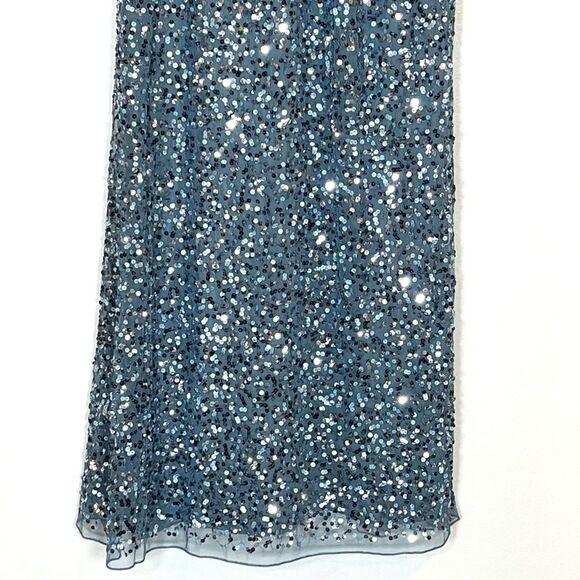 Mac Duggal 5640 Womens Size 18 Blue Sequin Draped Sleeve V-Neck Gown Maxi Dress - Picture 6 of 8